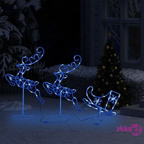 vidaXL Decorazione Slitta Renne in Acrilico 260x21x87 cm Blu