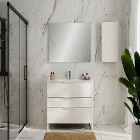 Mobile bagno da fissare con lavabo L 80 x H 73 x P 45 cm bianco opaco in mdf 3 cassetti per vasca centrale QUADRA