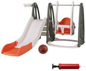 Costway Set di scivolo 4-in-1 con arrampicata altalena regolabile in altezza, Set di gioco per interni per bambini Arancione