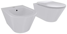 Coppia Sanitari Sospesi Vaso WC E Bidet Sospeso Design Moderno Tondo In Ceramica Con Copriwater Chiusura Soft Close Chiusura Rallentata Colore Bianco Lucido