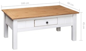Tavolino da Caffè Bianco 100x60x45cm Pino Massello Panama Range