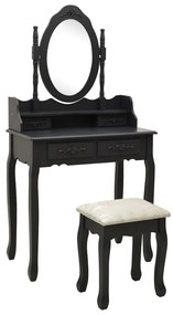 Tavolo da trucco con sgabello nero 75x69x140 cm legno paulownia