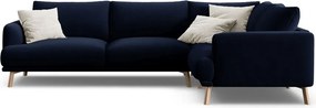 Divano angolare blu scuro (con penisola a destra/a L) con rivestimento in velluto Naomi – Micadoni
