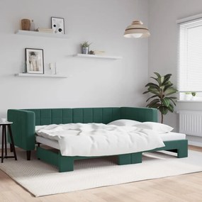 Divano letto con letto estraibile verde scuro 90x200cm velluto