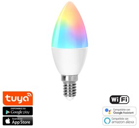 Lampadina Led Smart Tuya C37 E14 6W WiFi RGB + CCT luce regolabile e dimmerabile M LEDME