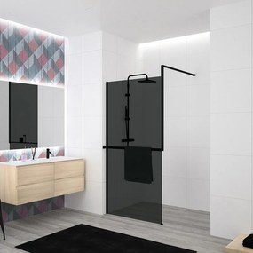 Box doccia walk-in Elidesign, vetro fumè 8 mm, H 200 cm, profilo nero