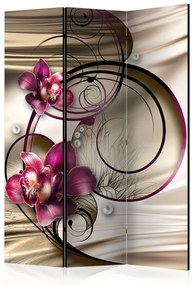 Paravento separè Dolcezza di estasi - orchidee su sfondo di ornamenti astratti