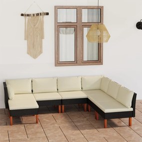 Set divani da giardino 7 pz con cuscini in polyrattan nero