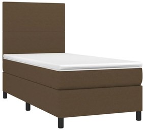 Letto a molle materasso e led marrone scuro 100x200 cm tessuto