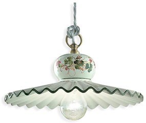Lampadario Classico Roma Ceramica E Ottone Satinato Decorato 31Cm 1 Luce E27