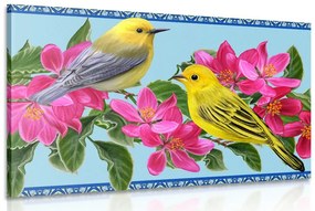 Quadro su tela – Uccellini e fiori in versione vintage