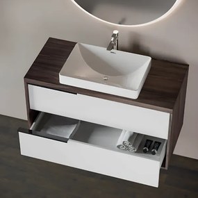 Mobile bagno sospeso 100 cm ISIDE Olmo Caffč e Bianco con lavabo in ceramica
