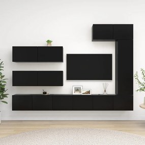 Set Di Mobili Porta Tv 7 Pz Nero İn Legno Multistrato /