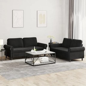 Set Di Divani 2 Pz Con Cuscini Nero İn Velluto /