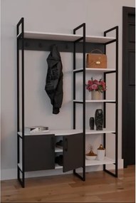 Mobile Ingresso Industrial 120x34x180 Con Scarpiera Appendiabiti E Ripiani Yago Antracite E Bianco