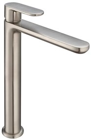 Rubinetto per lavabo L2 355 nichel satinato HUBER getto laminare cristallino a canna alta H 24.6 cm