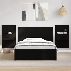 Testiera per letto con comodini nero 120 cm legno multistrato