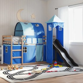 Letto A Castello Con Scivolo E Tende Blu 90x200 Cm /