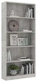 Libreria 5 Ripiani Grigio Cemento 80x24x175cm Legno Multistrato