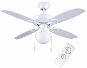 VENTILATORE CON 4 PALE IN LEGNO BIANCO CON TELECOMANDO