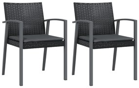 Sedie da giardino con cuscini 2pz nere 56,5x57x83 cm polyrattan