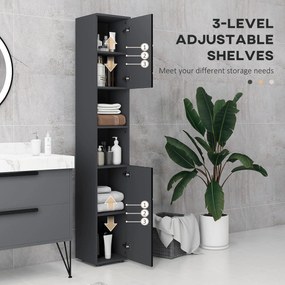 Mobile a Colonna per Bagno 30x30x183 cm in Truciolato Nero e Grigio...