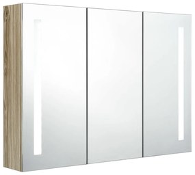 Armadietto bagno con specchio e led 89x14x62 cm rovere