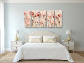 Quadri 5 pezzi – Tulipani rosa antico