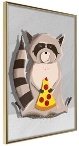 Poster  Racoon Eating Pizza  Cornice Quadri Cornice d'oro, Larghezza x Altezza Home decor 30x45