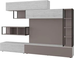 Parete Attrezzata 260 Cm Design Moderno Tronador Tortora E Bianco