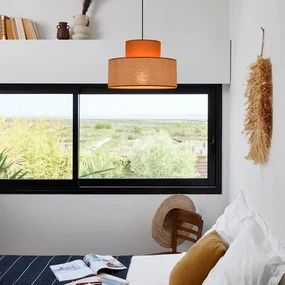 Lampadario Moderno TOTEM nero paralume caramello E27 Ø38cm COREP