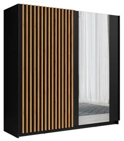 Armadio 200x200h Cm 2 Ante Scorrevoli Con Specchio Nero Listelli Rovere Dalia