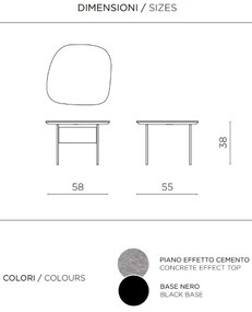 Tavolino con piano sagomato in legno Cemento e base in metallo - FLUX Small