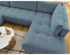 Divano angolare blu allungabile e con contenitore (penisola a destra/a U) con rivestimento in ciniglia Fuji – Bobochic Paris
