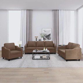 Set Di Divani 3 Pz Con Cuscini Marrone İn Tessuto /