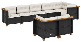 Set divani da giardino con cuscini 8 pz nero in polyrattan