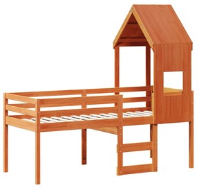 Letto a soppalco con tetto cera 90x190cm legno massello di pino