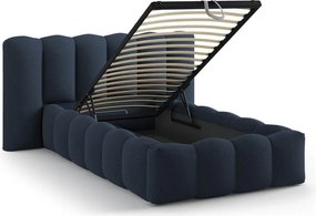 Letto singolo imbottito blu con contenitore con rete inclusa 90x200 cm Lupine – Micadoni