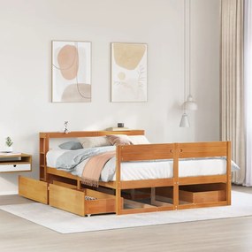 Letto Senza Materasso Marrone Cera 140x190 Cm İn Legno Di Pino /