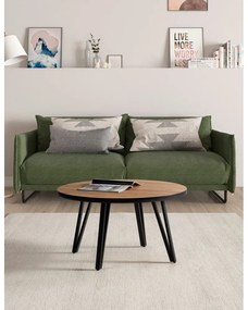 Tavolino da salotto rotondo nero/di colore naturale con piano effetto rovere ø 80 cm Sindi – Marckeric