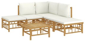 Set salotto da giardino 6pz con cuscini bianco crema in bambù