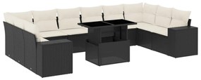 Set divani da giardino 11 pz con cuscini in polyrattan nero