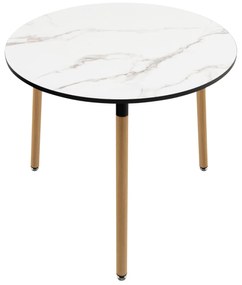 Costway Tavolo da pranzo rotondo in finto marmo con piano gambe in acciaio antiruggine, Tavolo laterale Bianco