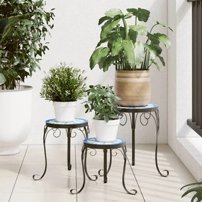 Supporti Per Piante 3 Pz Blu E Bianco İn Ceramica /