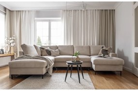 Divano letto in velluto a coste beige (angolo sinistro) Lofty Lilly - Miuform