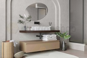 Mobile bagno caffe tortora opaco 120x50 Oasy cassetto con top e lavabo rettangolare da appoggio