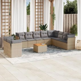 Set Divani da Giardino 11 pz con Cuscini Beige in Polyrattan