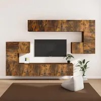 Set Mobili Porta TV 10 pz Rovere Fumo in Legno Multistrato cod mxl 27998