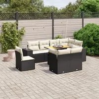 Set Divani da Giardino 9 pz con Cuscini Nero in Polyrattan 3272729