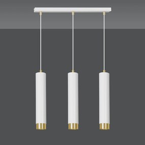 Lampadario 3 Luci Brunilde In Acciaio Bianco E Tubolari In Bianco E Oro